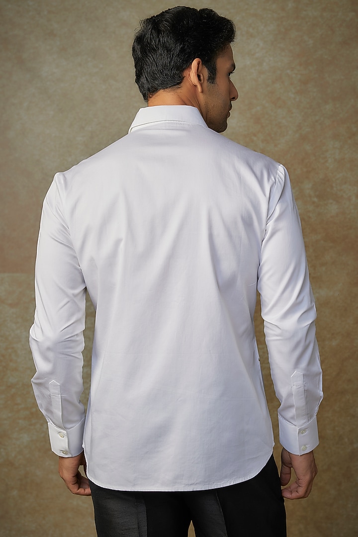 White Poplin Embroidered Party Wear Shirt by Rohit Bal Men at Pernia's Pop Up Shop
