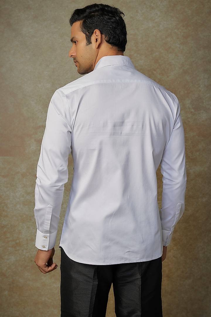 White Poplin Embroidered Wedding Shirt by Rohit Bal Men at Pernia's Pop Up Shop