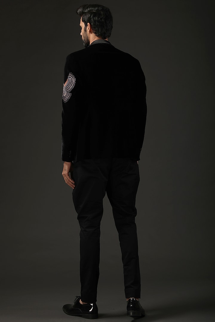 Black Silk Velvet Resham Embroidered Tuxedo by Rohit Bal Men at Pernia's Pop Up Shop