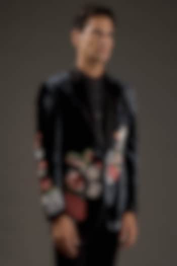 Black Silk Velvet Hand & Machine Embroidered Bandhgala by Rohit Bal Men at Pernia's Pop Up Shop