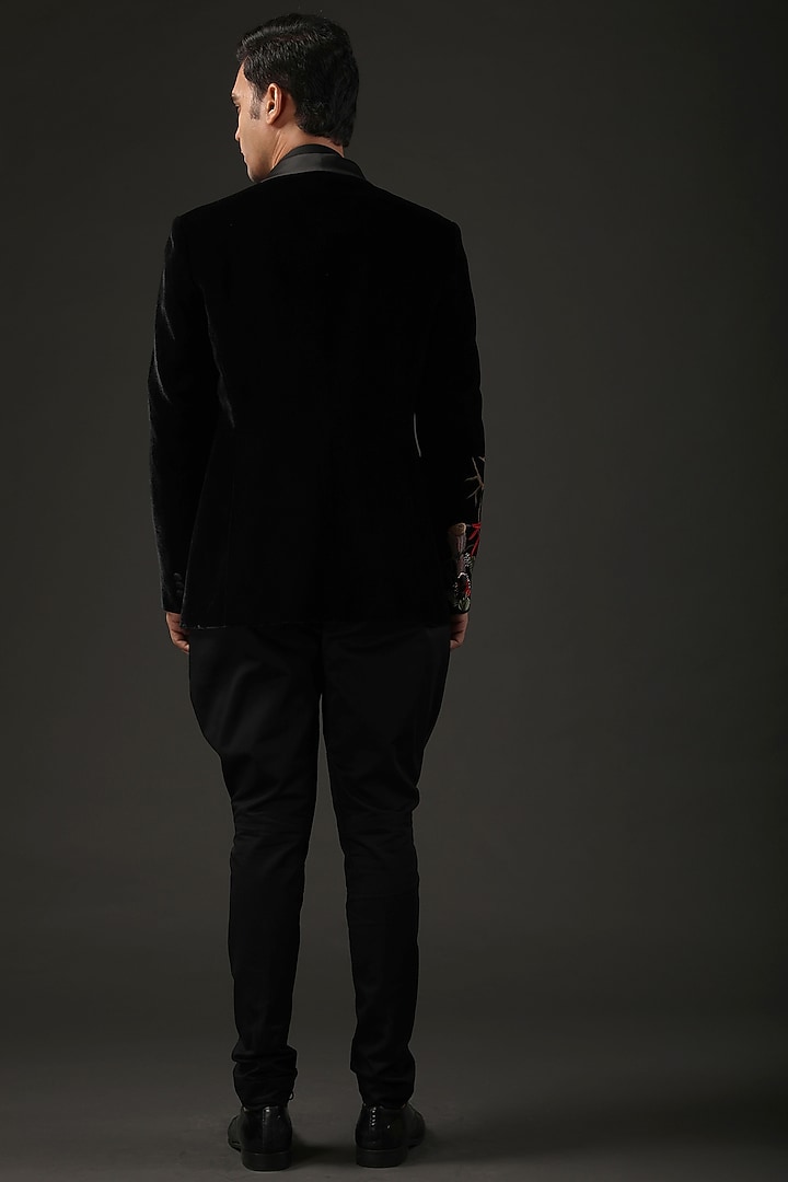 Black Silk Velvet Embroidered Tuxedo by Rohit Bal Men at Pernia's Pop Up Shop