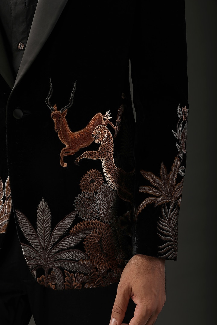 Black Silk Velvet Embroidered Tuxedo by Rohit Bal Men at Pernia's Pop Up Shop