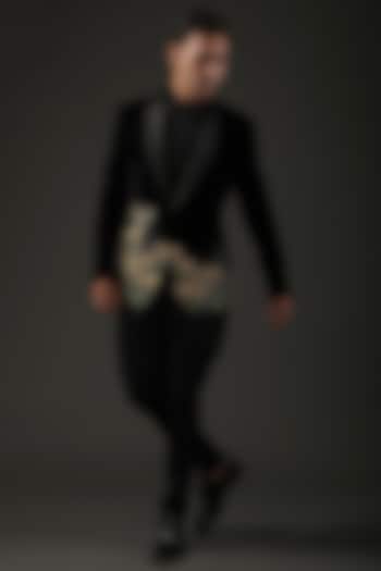 Black Silk Embroidered Tuxedo Jacket by Rohit Bal Men at Pernia's Pop Up Shop