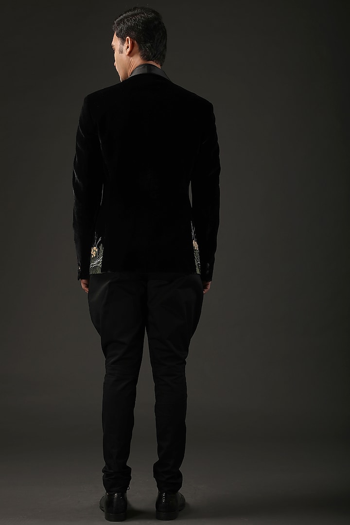 Black Silk Velvet Resham Embroidered Tuxedo by Rohit Bal Men at Pernia's Pop Up Shop