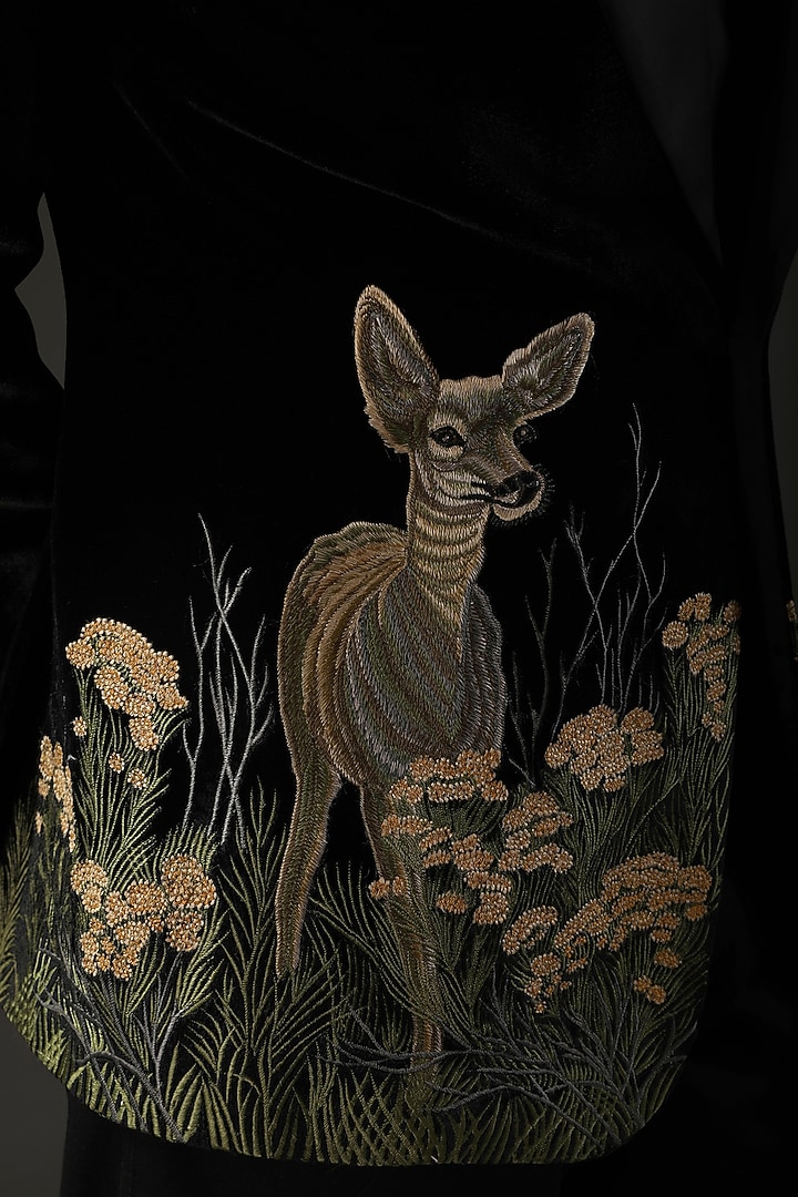 Black Silk Velvet Resham Embroidered Tuxedo by Rohit Bal Men at Pernia's Pop Up Shop