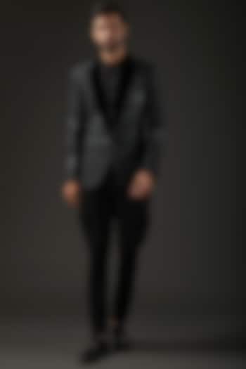 Black Printed Tuxedo Jacket by Rohit Bal Men at Pernia's Pop Up Shop