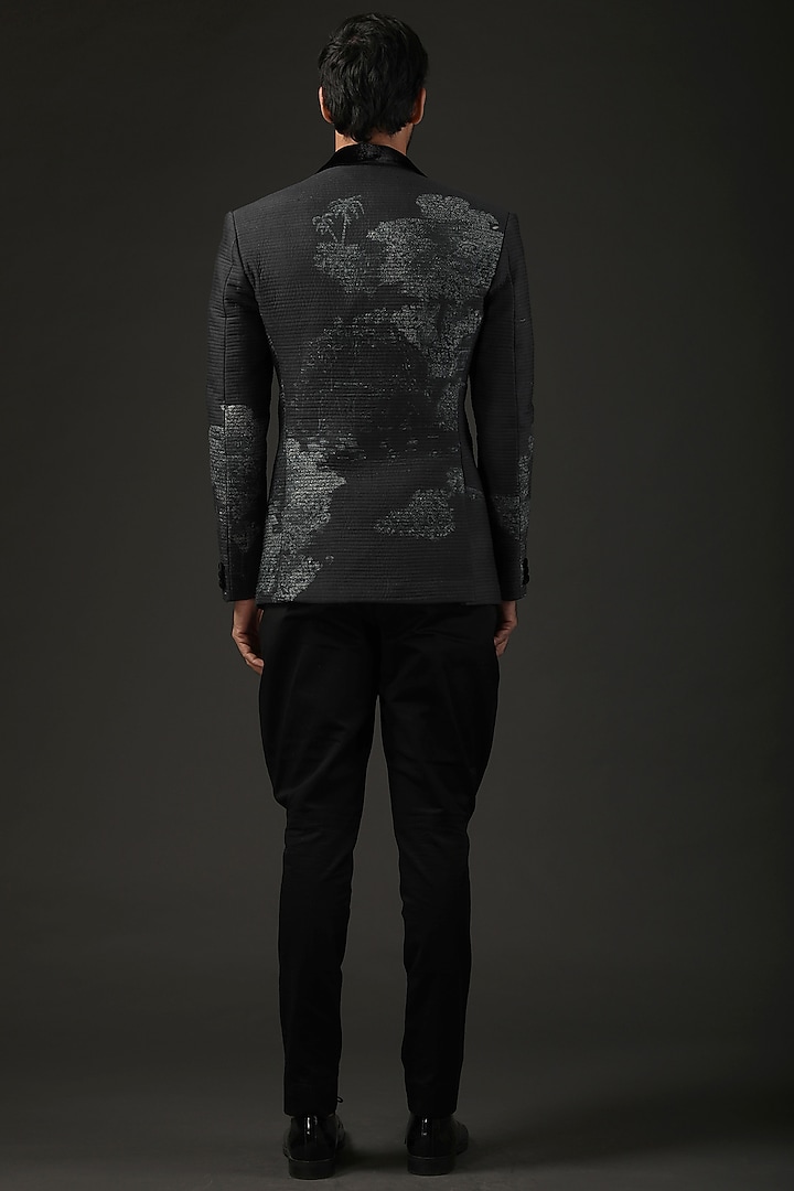 Black Chanderi Silk Shibori Printed Tuxedo by Rohit Bal Men at Pernia's Pop Up Shop