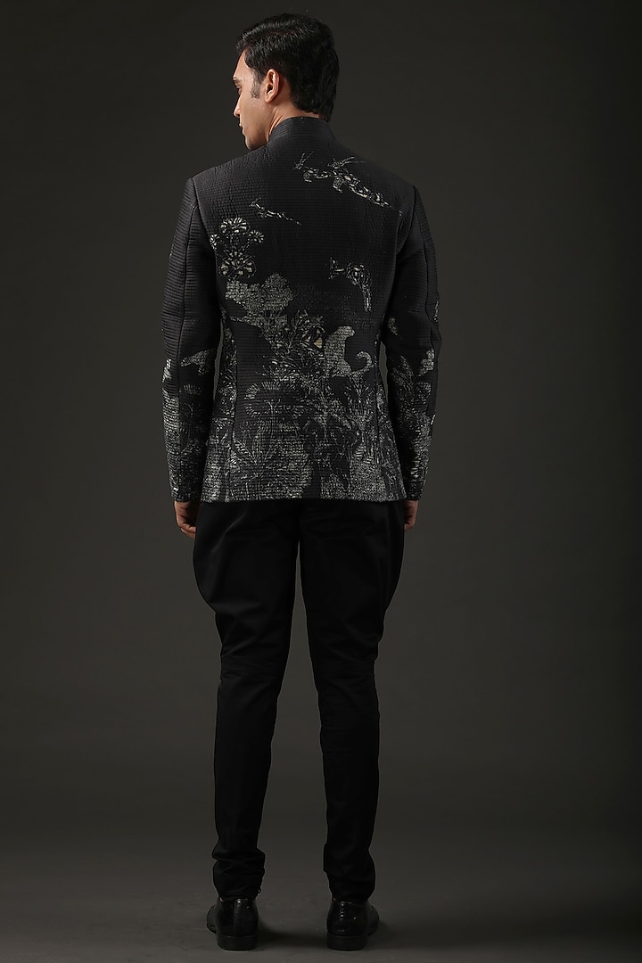 Black Chanderi Silk Shibori Printed Wedding Bandhgala by Rohit Bal Men at Pernia's Pop Up Shop