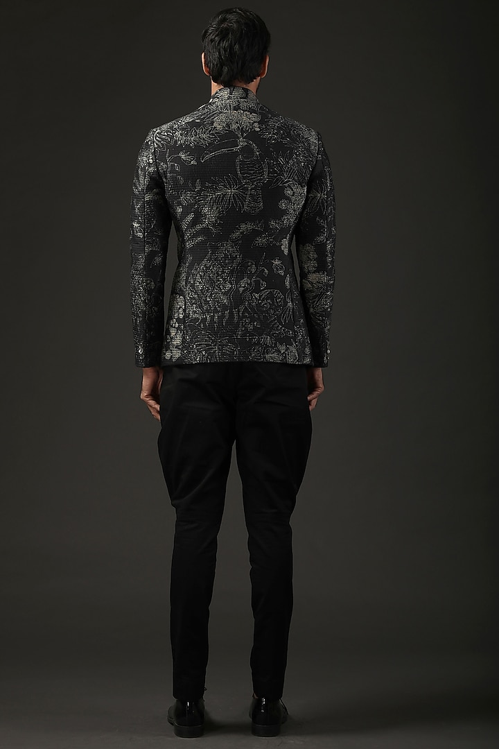 Black Chanderi Silk Shibori Printed Wedding Bandhgala by Rohit Bal Men at Pernia's Pop Up Shop