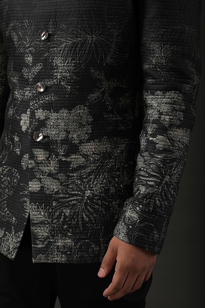 Black Chanderi Silk Shibori Printed Wedding Bandhgala by Rohit Bal Men at Pernia's Pop Up Shop