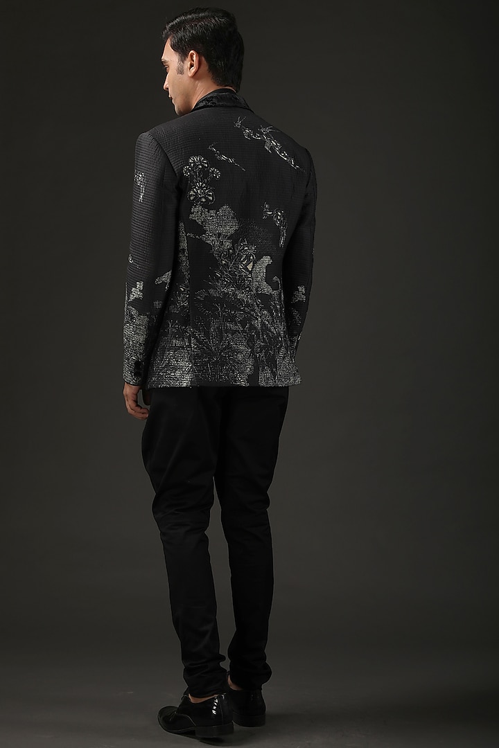 Black Chanderi Silk Shibori Printed Tuxedo by Rohit Bal Men at Pernia's Pop Up Shop