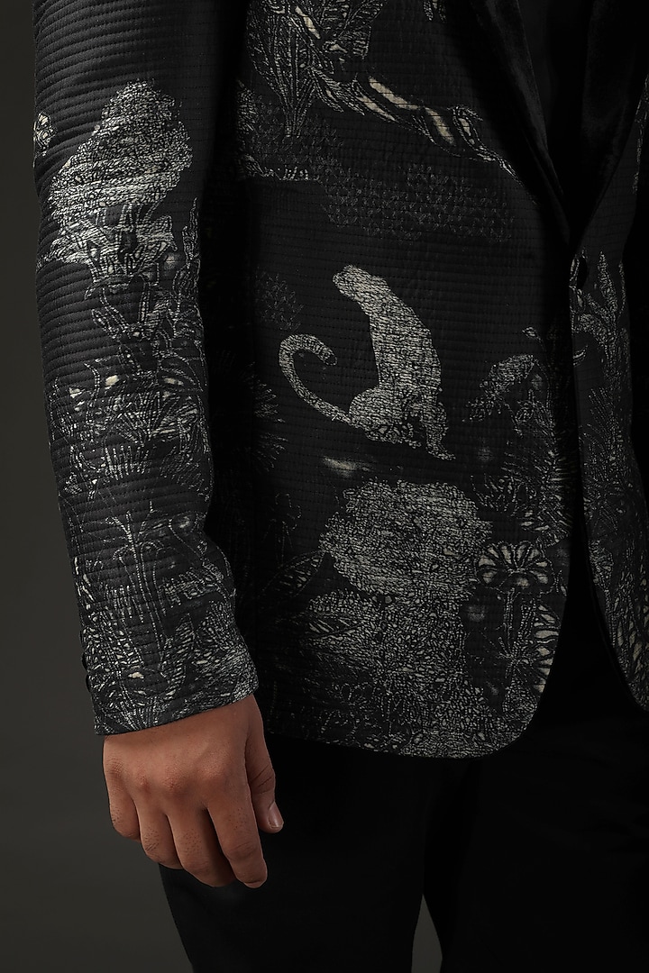 Black Chanderi Silk Shibori Printed Tuxedo by Rohit Bal Men at Pernia's Pop Up Shop