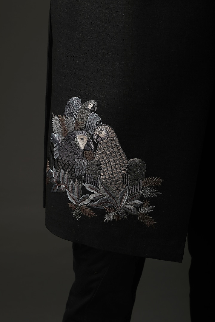 Black Matka Silk Shibori Printed Groom Sherwani by Rohit Bal Men at Pernia's Pop Up Shop