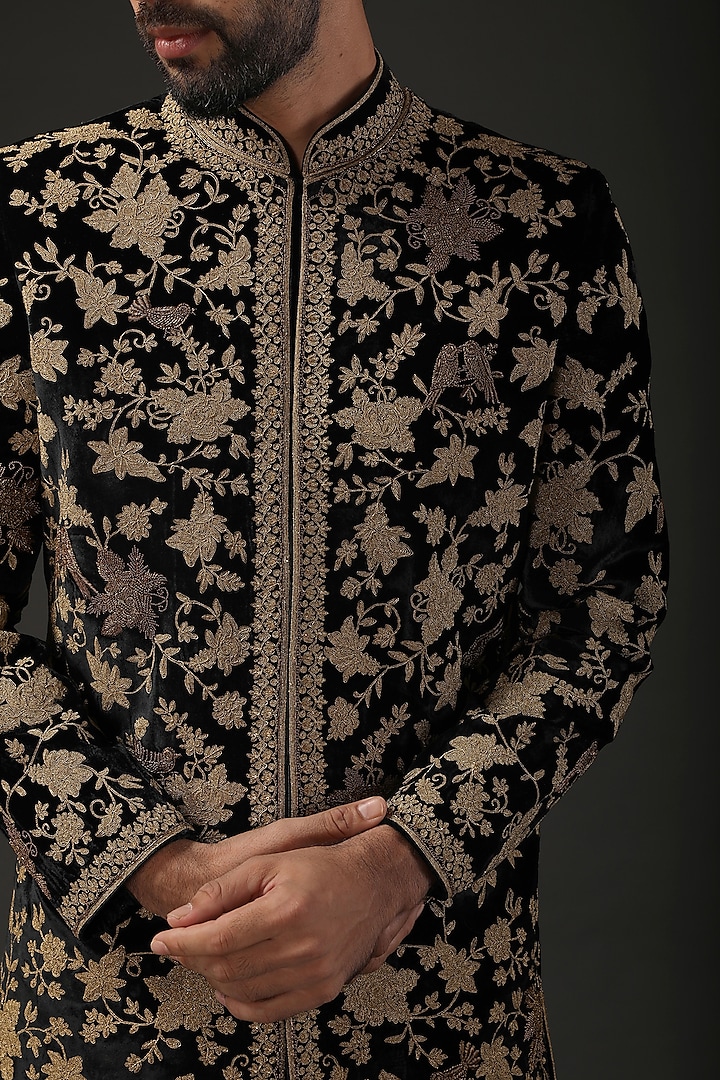 Black Embroidered Groom Sherwani by Rohit Bal Men at Pernia's Pop