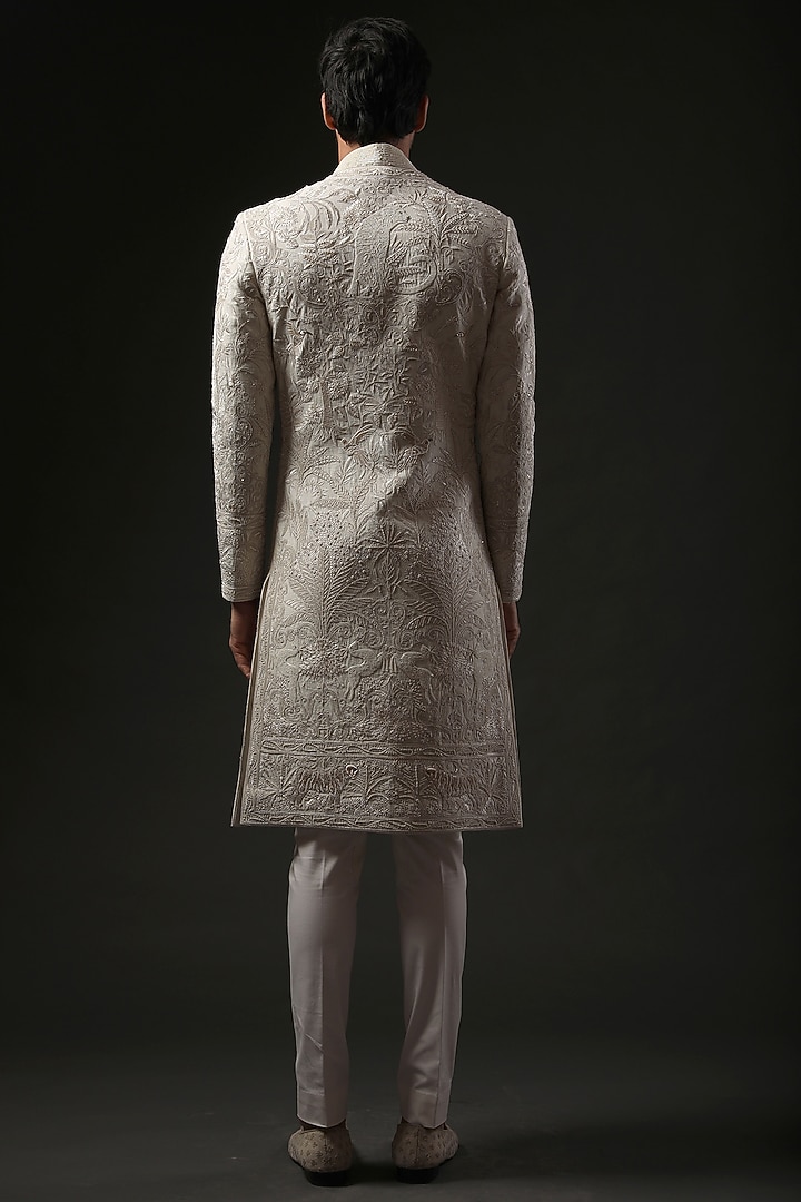 Ivory Matka Silk Dori Embroidered Groom Sherwani by Rohit Bal Men at Pernia's Pop Up Shop