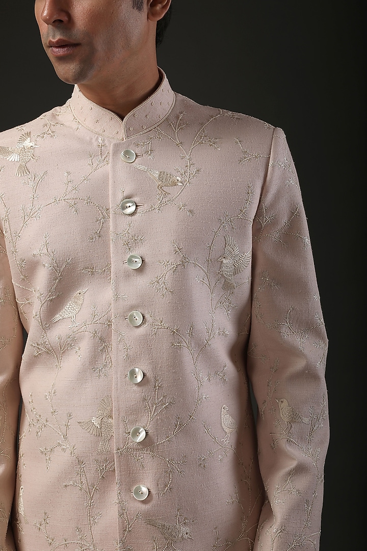 Pink Matka Silk Resham Embroidered Groom Sherwani by Rohit Bal Men at Pernia's Pop Up Shop