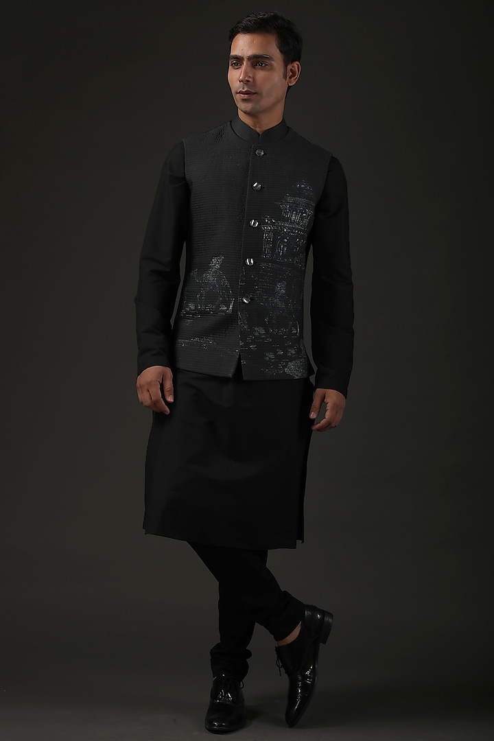 Black printed shop nehru jacket