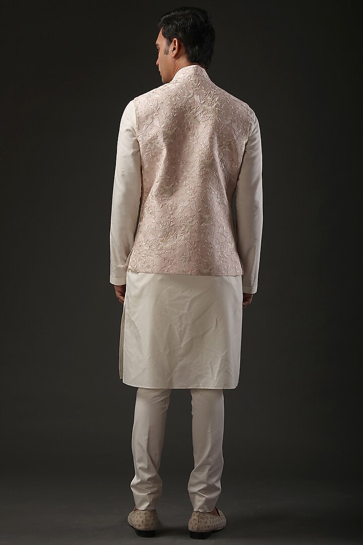 Powder Pink Embroidered Nehru Jacket by Rohit Bal Men at Pernia's Pop Up Shop