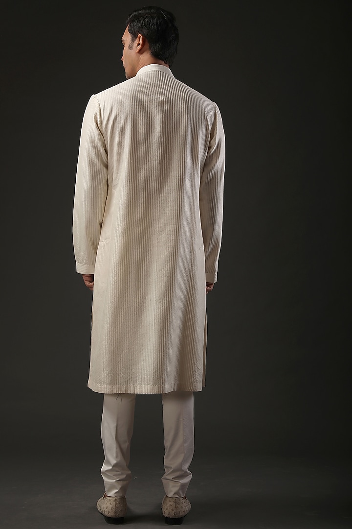 Ivory Chanderi Silk Resham Embroidered Kurta Set by Rohit Bal Men at Pernia's Pop Up Shop