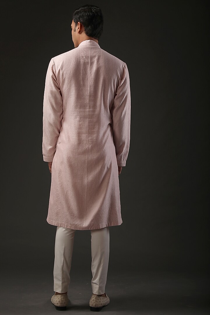 Powder Pink Chanderi Silk Resham Embroidered Kurta Set by Rohit Bal Men at Pernia's Pop Up Shop