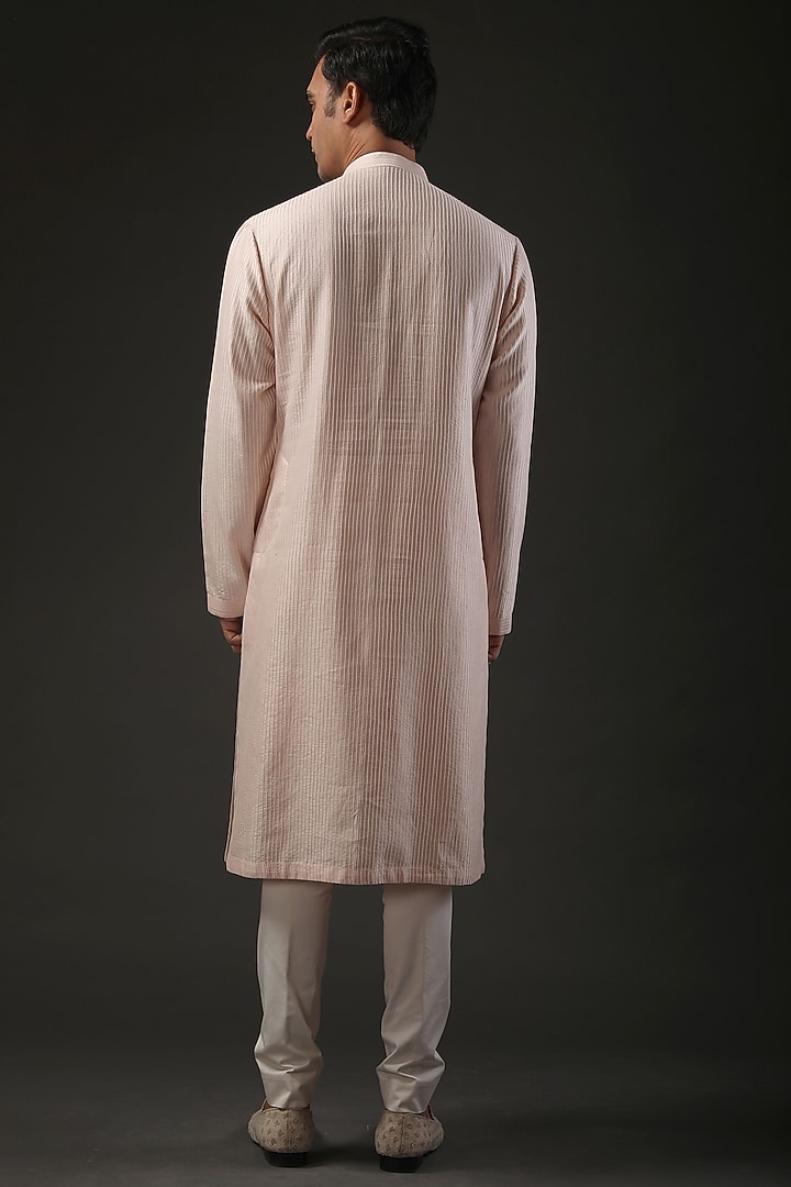 Powder Pink Chanderi Silk Resham Embroidered Kurta Set by Rohit Bal Men at Pernia's Pop Up Shop