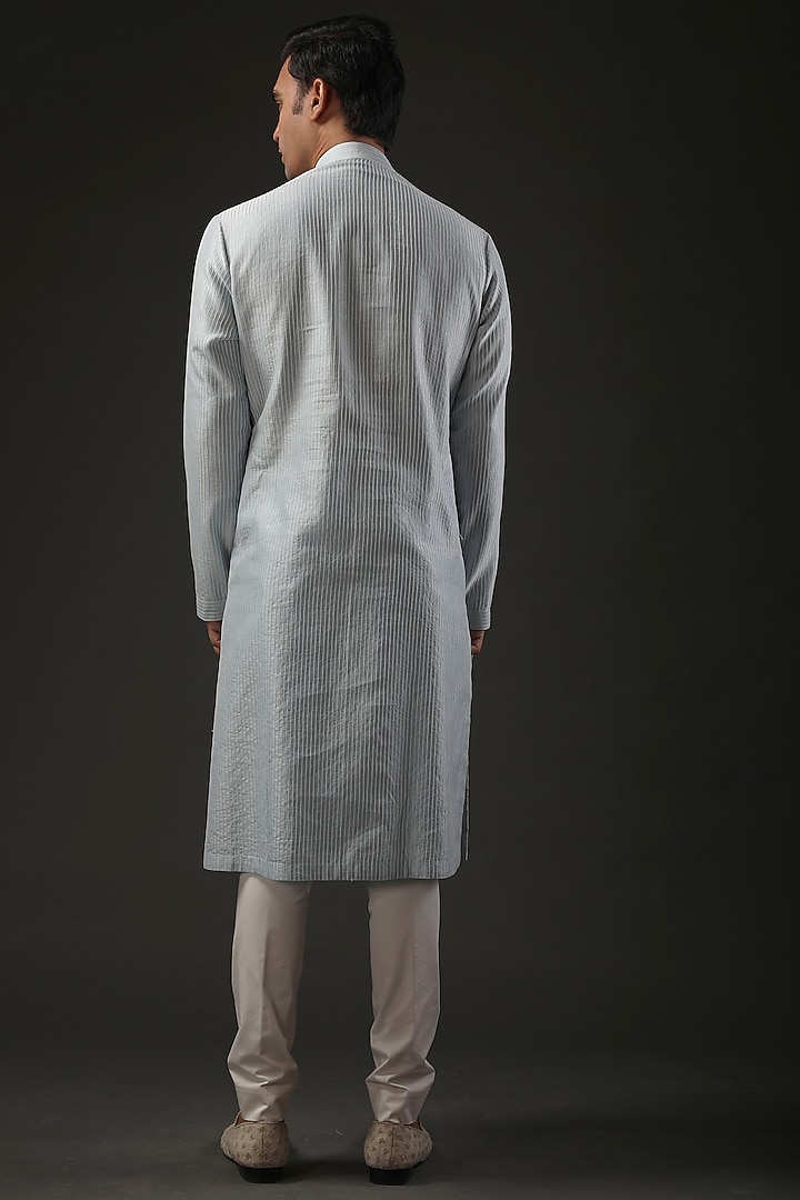 Powder Blue Chanderi Silk Resham Embroidered Kurta Set by Rohit Bal Men at Pernia's Pop Up Shop