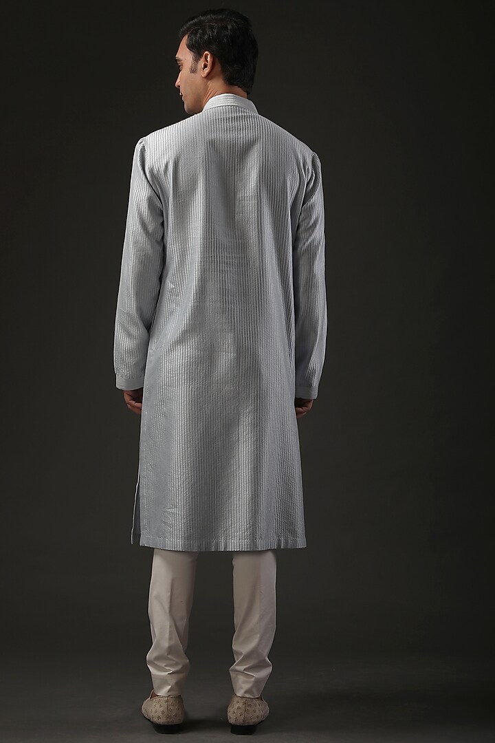 Powder Blue Chanderi Silk Resham Embroidered Kurta Set by Rohit Bal Men at Pernia's Pop Up Shop