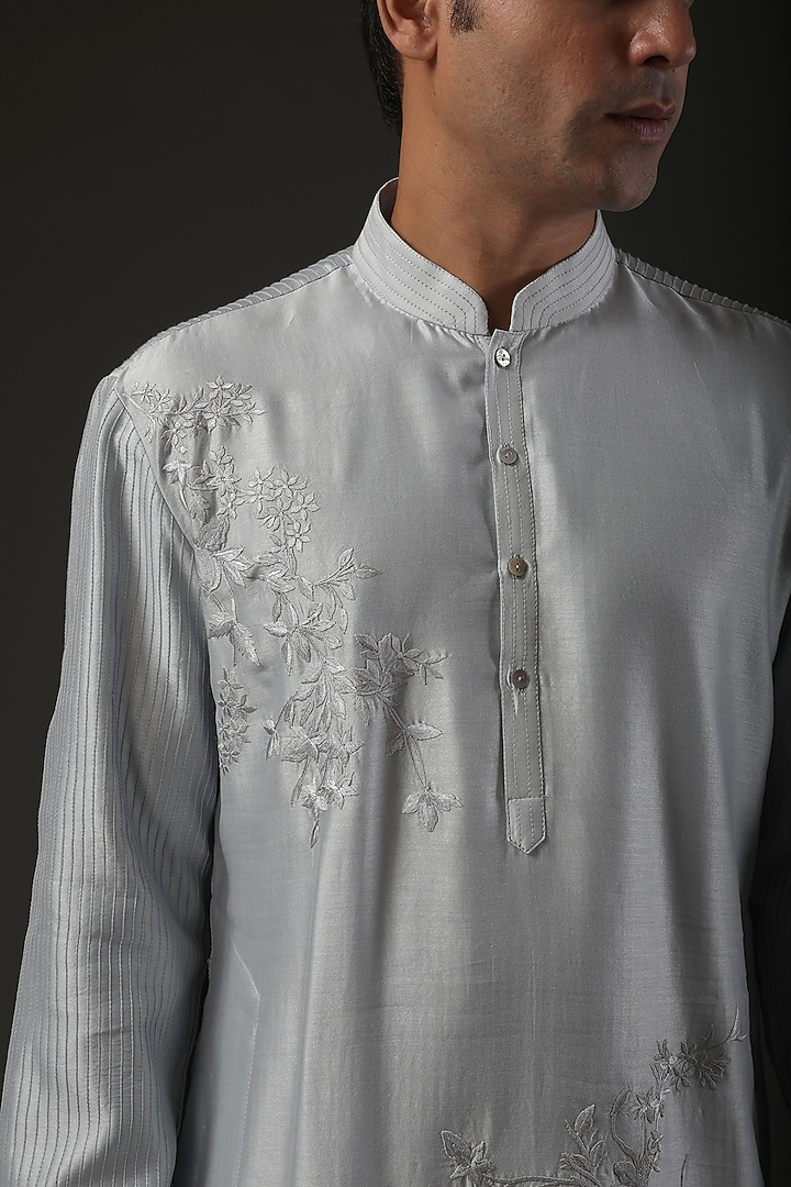 Powder Blue Chanderi Silk Resham Embroidered Kurta Set by Rohit Bal Men at Pernia's Pop Up Shop