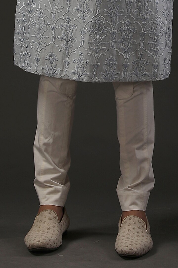 Powder Blue Chanderi Silk Resham Embroidered Kurta Set by Rohit Bal Men at Pernia's Pop Up Shop