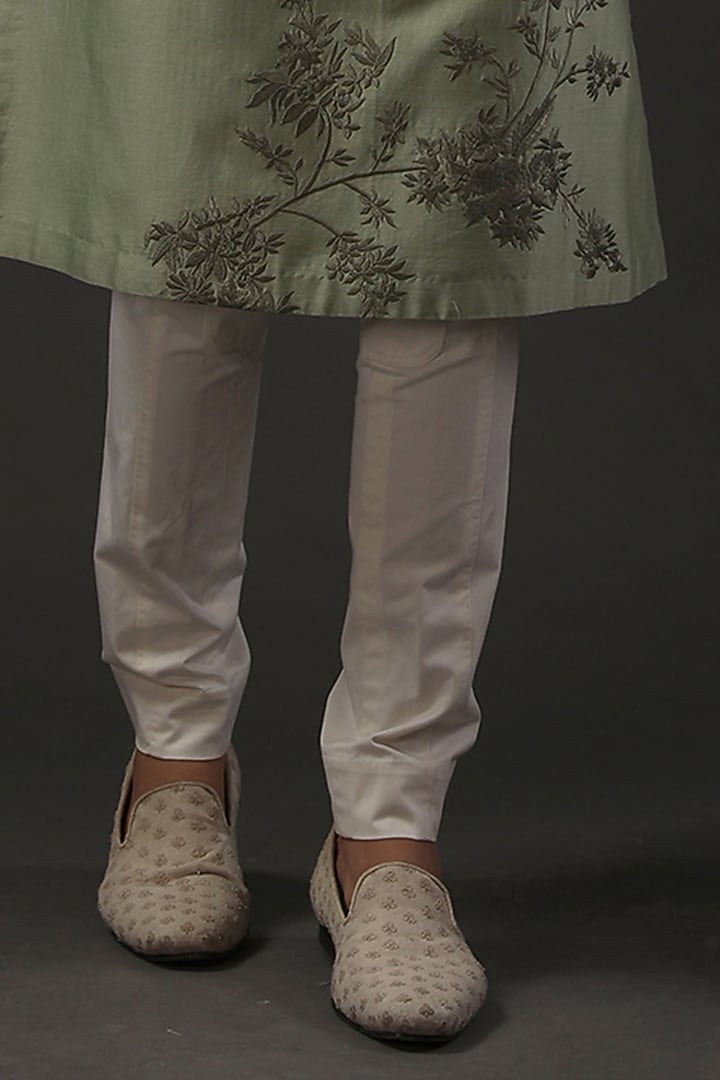 Green Chanderi Silk Resham Embroidered Kurta Set by Rohit Bal Men at Pernia's Pop Up Shop