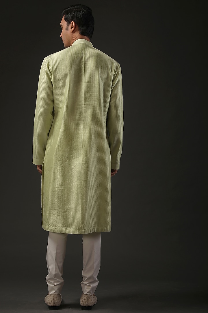 Mint Chanderi Silk Resham Embroidered Kurta Set by Rohit Bal Men at Pernia's Pop Up Shop