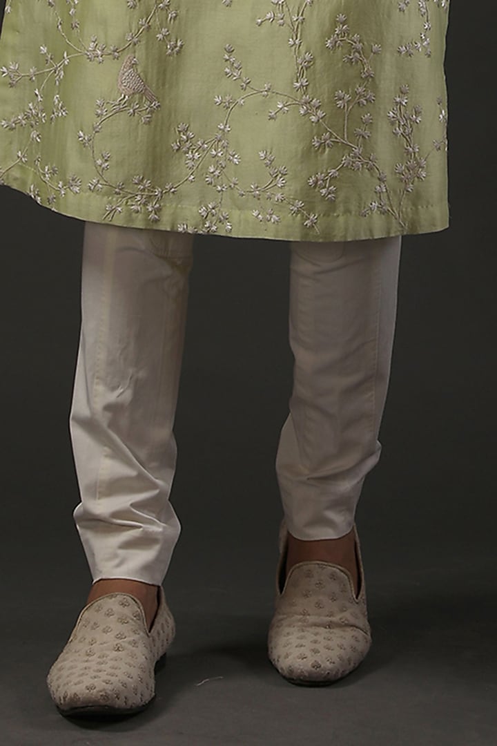 Mint Chanderi Silk Resham Embroidered Kurta Set by Rohit Bal Men at Pernia's Pop Up Shop
