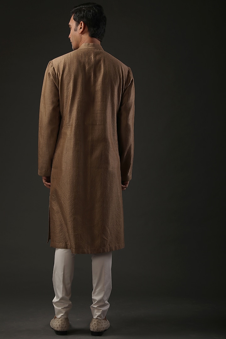 Brown Chanderi Silk Resham Embroidered Kurta Set by Rohit Bal Men at Pernia's Pop Up Shop