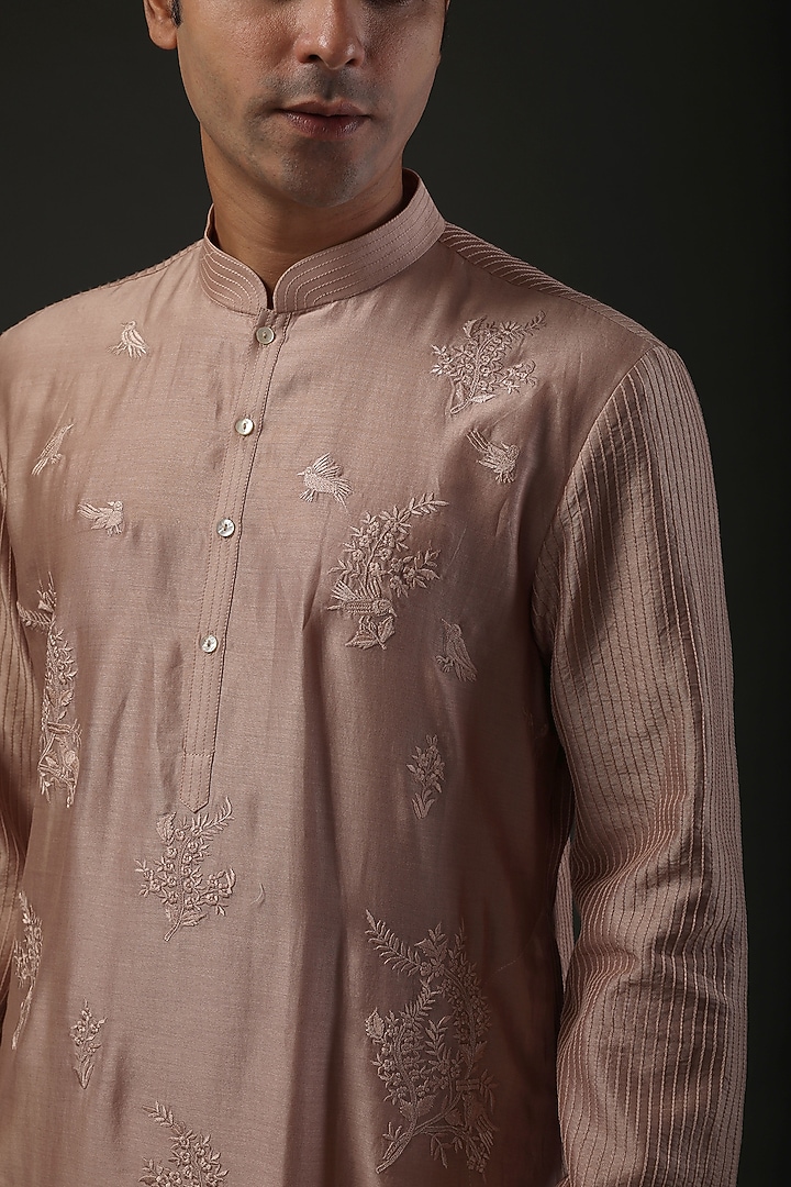 Pewter Chanderi Silk Resham Embroidered Kurta Set by Rohit Bal Men at Pernia's Pop Up Shop