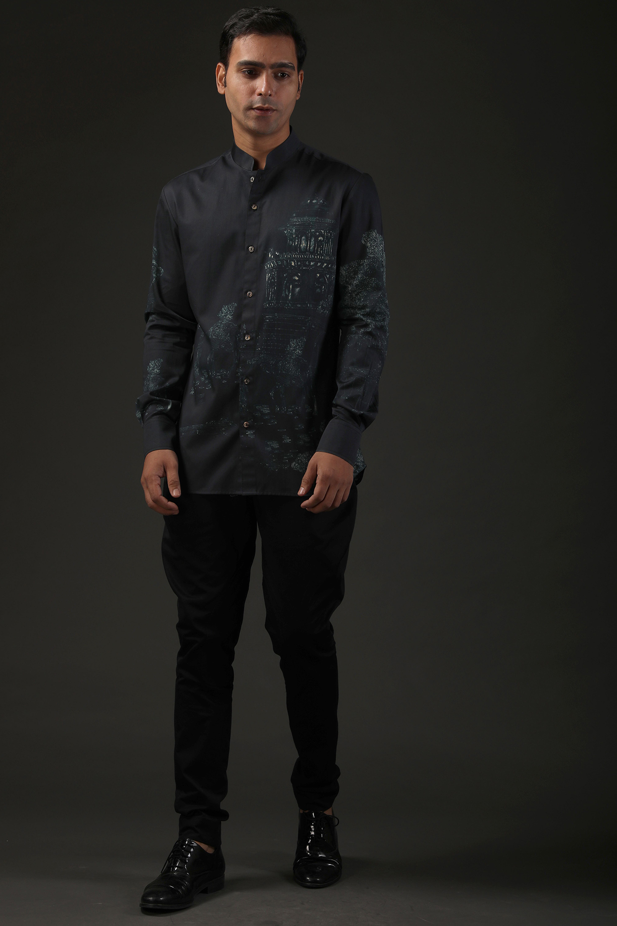 Black Poplin Shibori Digital Printed Shirt by Rohit Bal Men