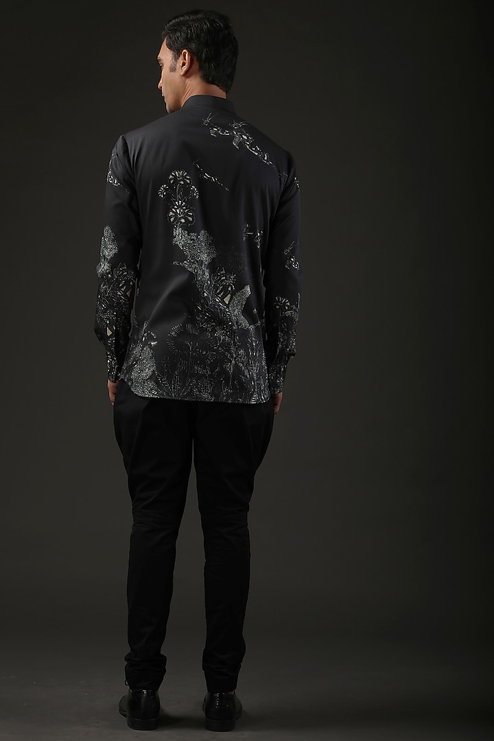 Black Poplin Shibori Digital Printed Party Wear Shirt by Rohit Bal Men at Pernia's Pop Up Shop