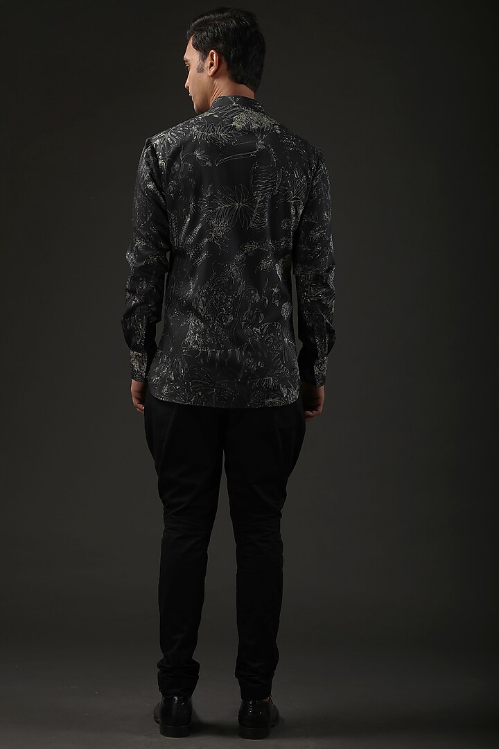 Black Poplin Shibori Digital Printed Party Wear Shirt by Rohit Bal Men at Pernia's Pop Up Shop