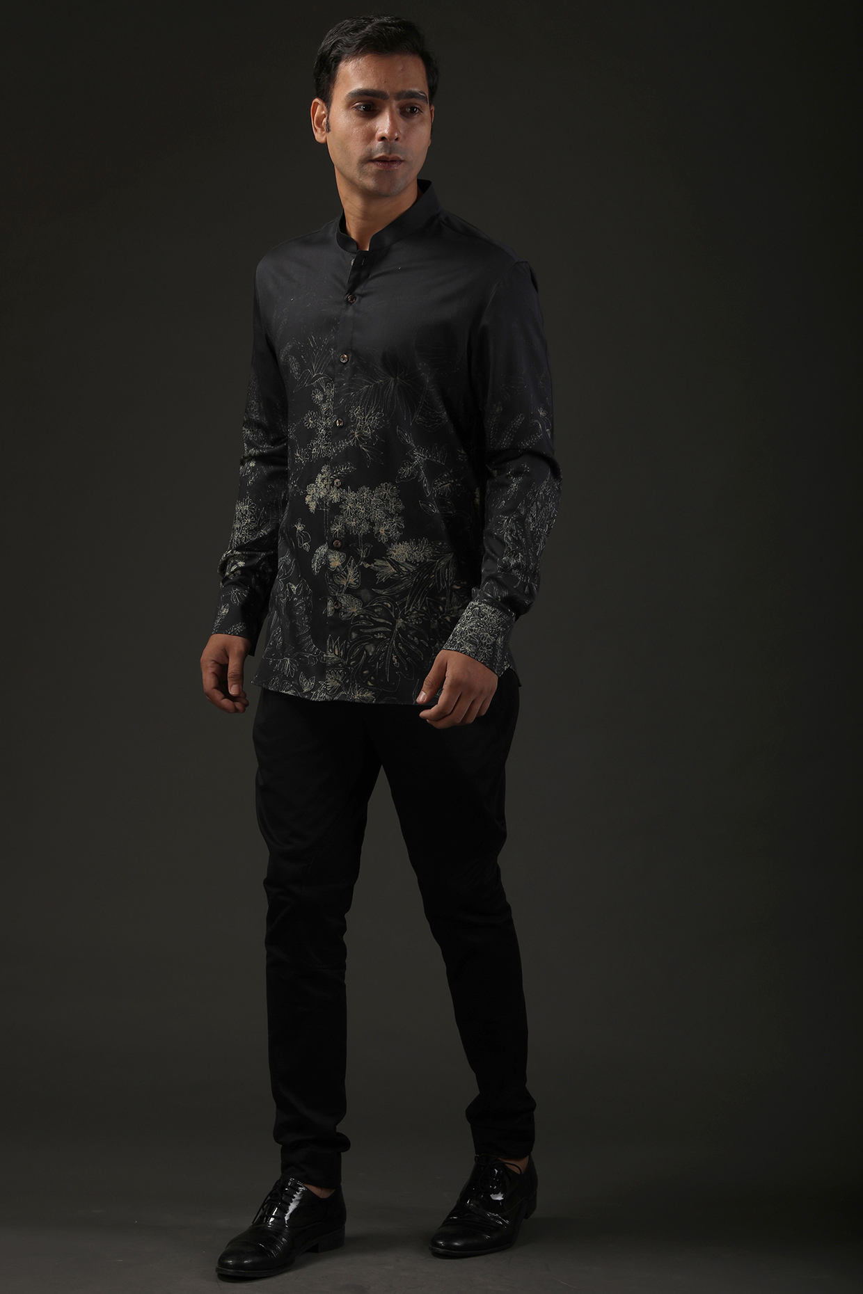 Black Poplin Printed Shirt by Rohit Bal Men