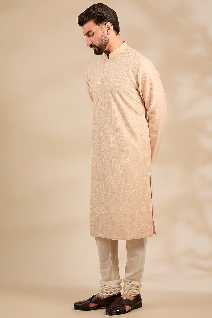 Peach Chanderi Kurta Set by Rohit Bal Men at Pernia's Pop Up Shop