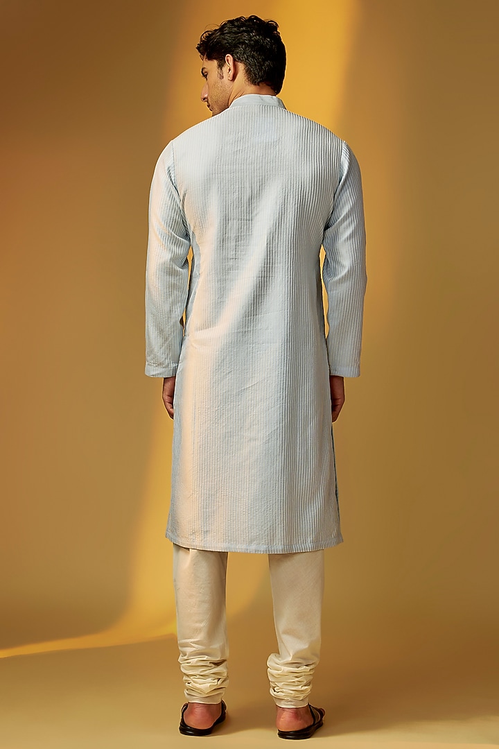 Sky Blue Chanderi Kurta Set by Rohit Bal Men at Pernia's Pop Up Shop
