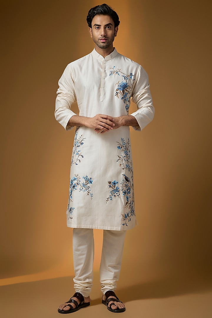 Ivory Chanderi Kurta Set by Rohit Bal Men at Pernia's Pop Up Shop