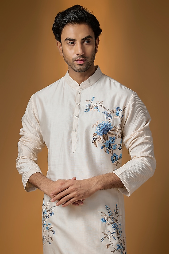 Ivory Chanderi Kurta Set by Rohit Bal Men at Pernia's Pop Up Shop