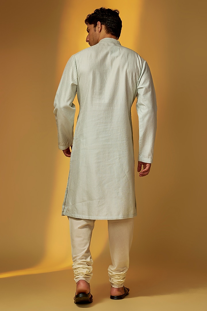 Blue Chanderi Kurta Set by Rohit Bal Men at Pernia's Pop Up Shop