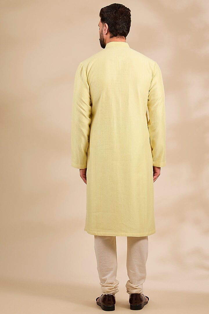 Yellow Chanderi Kurta Set by Rohit Bal Men at Pernia's Pop Up Shop