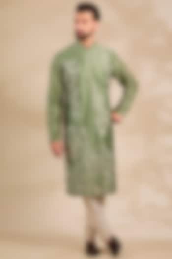 Sage Green Chanderi Embroidered Kurta Set by Rohit Bal Men at Pernia's Pop Up Shop