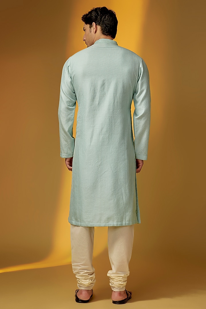 Light Teal Chanderi Kurta Set by Rohit Bal Men at Pernia's Pop Up Shop