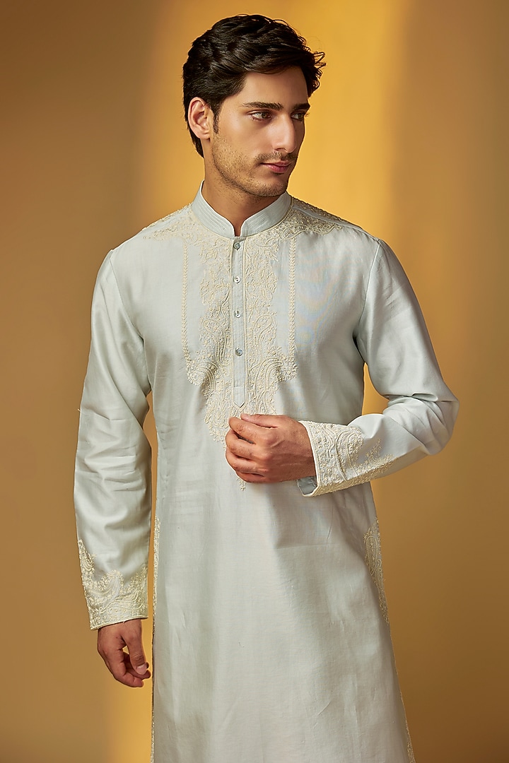 Sagre Green Chanderi Kurta Set by Rohit Bal Men at Pernia's Pop Up Shop