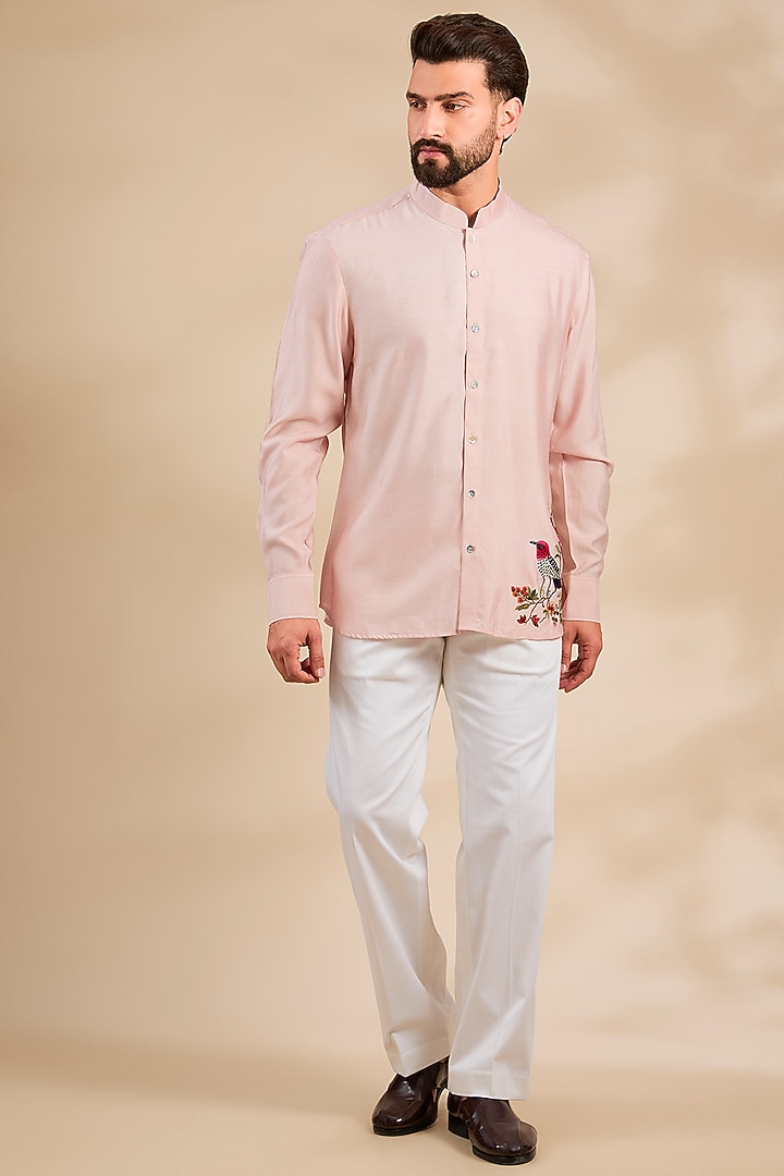 Pink Linen Party Wear Shirt by Rohit Bal Men at Pernia's Pop Up Shop