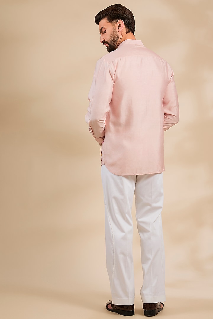 Pink Linen Party Wear Shirt by Rohit Bal Men at Pernia's Pop Up Shop