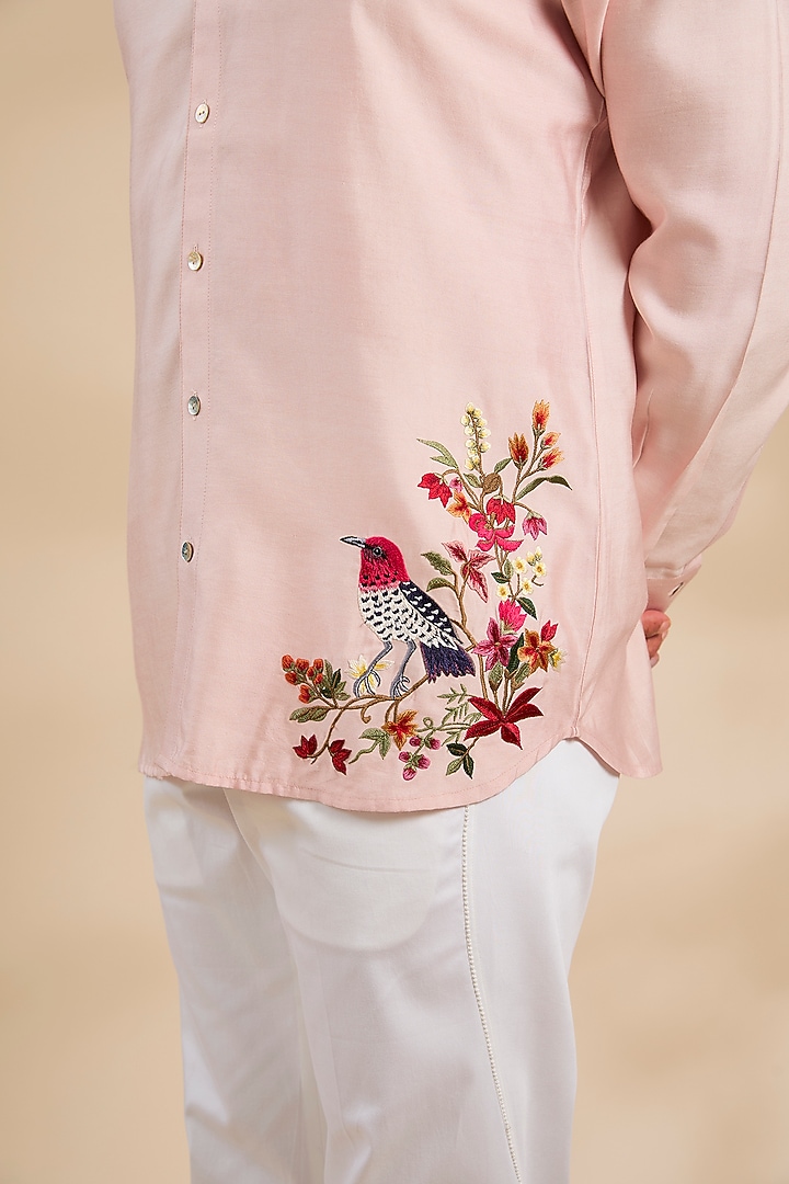 Pink Linen Party Wear Shirt by Rohit Bal Men at Pernia's Pop Up Shop
